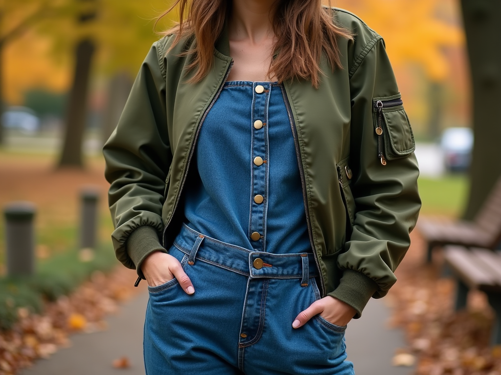 sebigaz.ro | Salopetă din denim și geci bomber: Un look casual cool